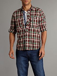 Duck and Cover Long sleeved small checked shirt Plum   