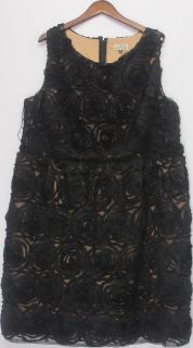 Lela Rose Sleeveless Dress with Rose Appliqué Black Sz 24 NEW HH32 10