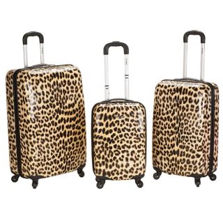 Designer 3 Piece Lightweight Hardside Spinner Luggage Set   Leopard