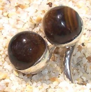 Taxco Mexico Mexican Huge Tiger Eye Double Sphere Bypass Ring Sizeable