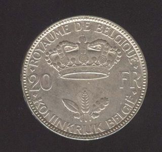 Belgium 20 Francs 1935 Leopold III Silver Coin