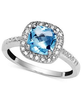 Silver Ring, Blue Topaz (1 3/8 ct. t.w) and Diamond (1/10 ct. t.w