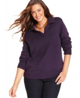 Karen Scott Plus Size Sweater, Long Sleeve Marled Johnny Collar