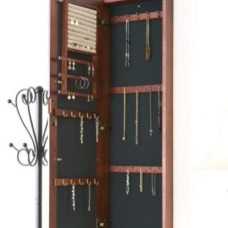 Cherry Wall Mount Jewelry Box Armoire Cabinet Organizer Mirror Storage