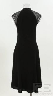 Lida BADAY Black Wool Lace Capsleeve Tie Neck Dress Size 6