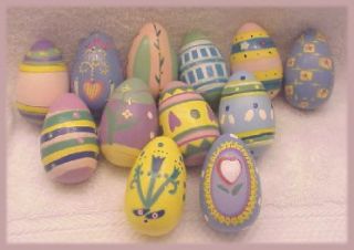 12 New Lillian Vernon Handpainted Wooden Easter Eggs