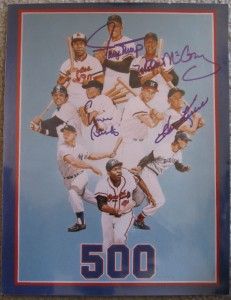 Ron Lewis 500 HOME RUN CLUB SIGNED PRINT w/MAYS, McCOVEY, BANKS
