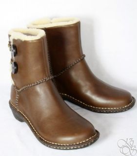 UGG Australia Lillie Gravy Brown Leather Womens Winter Boots New 3336