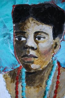 Original Desrosier Black Woman Folk Art Portrait Oil Painting