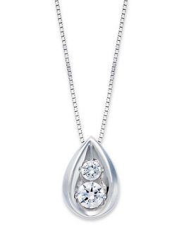 Diamond Necklace, 14k White Gold Diamond 2 Station Teardrop Pendant (1