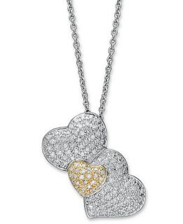 Treasured Hearts Diamond Necklace, 14 Gold and Sterling Silver Pave