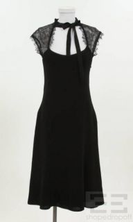 Lida BADAY Black Wool Lace Capsleeve Tie Neck Dress Size 6