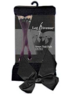 Leg Avenue Black Opaque Thigh High Stockings with Black Bow