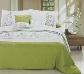 8PC Palemo Lime Green White Modern Embroidered Design Comforter Set