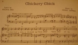 Vintage 1945 Chickery Chick Sheet Music Sidney Lippman