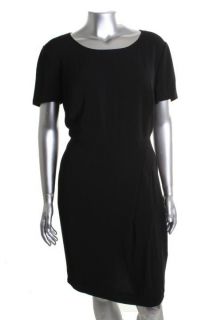 New Pleated Front Short Sleeve Little Black Dress Plus 18W BHFO