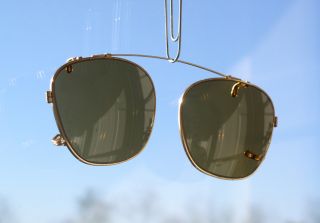 1940s AMERICAN OPTICAL AO GX11 Aviator Clip Ons GOLD w/ Amber Brown