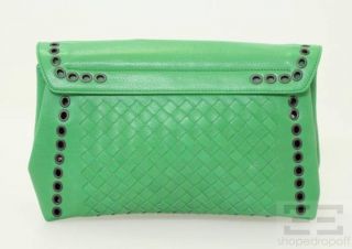 BOTTEGA VENETA Green Leather Vit Lisse Grommet Envelope Clutch