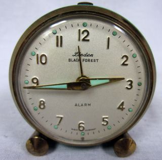 Vintage Linden Black Forest Miniature Analog Turquoise Alarm Clock