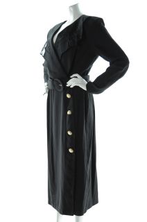 Vintage 80s Lindsey Scott Black Wrap Dress Ruffle Collar Womens 12