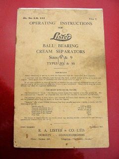 Old Lister Cream Separator Operating Instruction Manual