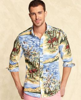 Tommy Hilfiger Shirt, Long Sleeve Slim Fit Tropical Shirt   Mens
