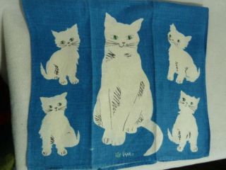 Vintage Vera Linen Dish Tea Towel Kitty Cat Kitten Mid Century Ladybug