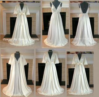 Bridal Ivory Draped Back Peignoir Robe & Lace Gown Nightgown Set M