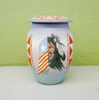 Sioux Etched Clay Pot Hand Painted Signed Unique