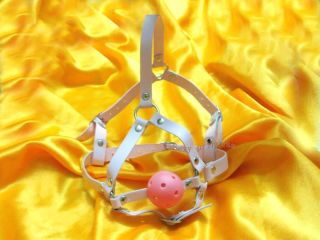 Cool Pink Leather Ball Gag Collar Wrist Ankle Restraint