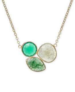 10k Gold Necklace, 3 Stone Green Onyx Pendant (8 1/5 ct. t.w