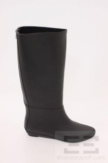 Loeffler Randall Black Rubber Low Wedge Back Zip Rain Boots Size 7