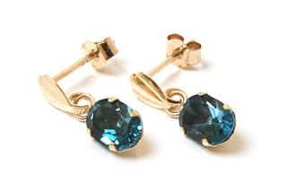 New 9ct Gold London Blue Topaz Drop Earrings Boxed Made in UK