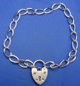 Vintage Sterling Silver Heart Padlock Starter Charm Bracelet
