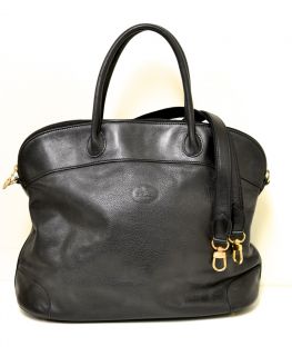 Longchamp Black Leather Bowler Bag Authentic $830 AU Sultan Pre Owned