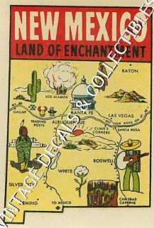 Vintage New Mexico Enchantment State Map Route 66 Novelty Travel Water