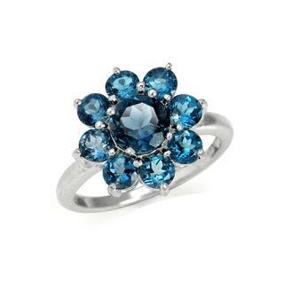 . Natural London Blue Topaz 925 Sterling Silver Flower Cluster Ring