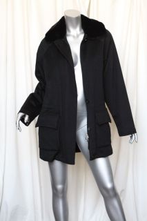 Loro Piana Black Cashmere Mink Fur Collar Removable Lining Coat Jacket