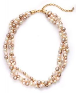 Charter Club Necklace, Gold Tone Simulated Pearl Three Strand Necklace