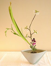 Japanese ikebana flower bouquet in a vase.