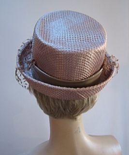 Ladies Vintage Hat Mauve Beige w Veil Louise 550