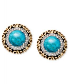 14k Gold Earrings, Cultured Freshwater Pearl (2 3/4 3mm) and Turquoise