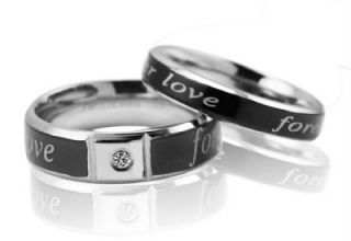 Stainless Steel Wedding Band Forever Love Engraved w/GEM Couple Rings