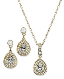Swarovski Jewelry Set, 22k Gold Plated Crystal Pendant Necklace and