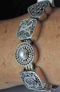 925 Sterling Silver Pearl Lori Bonn Charm Bracelet Love Note