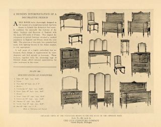 1919 Print Luce Furniture Louis XVI Style Desks Chairs Original