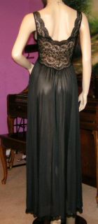 Vintage Lucie Ann Lingerie BLACK Lace GOLD Label Nightgown + Peignoir