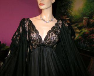 Vtg Lucie Ann Lingerie Peignoir Nightgown Robe Set