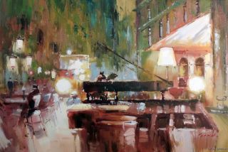 Piano Player Bar Restaurant Lounge Music Impressionist Stretched Oil