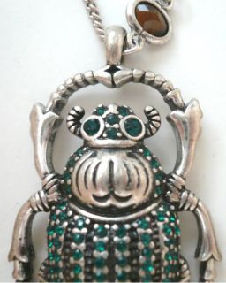 Lucky Brand Scarab Green Beetle Bug Big Accent Two Chains Statement